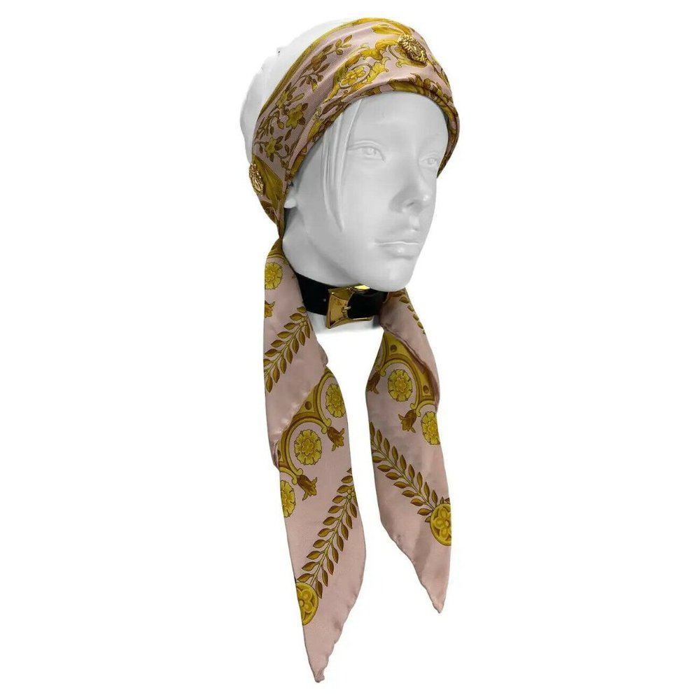 90-s Vintage Gianni Versace Atelier Barocco Scarf Silk with Bondage Belt Buckle